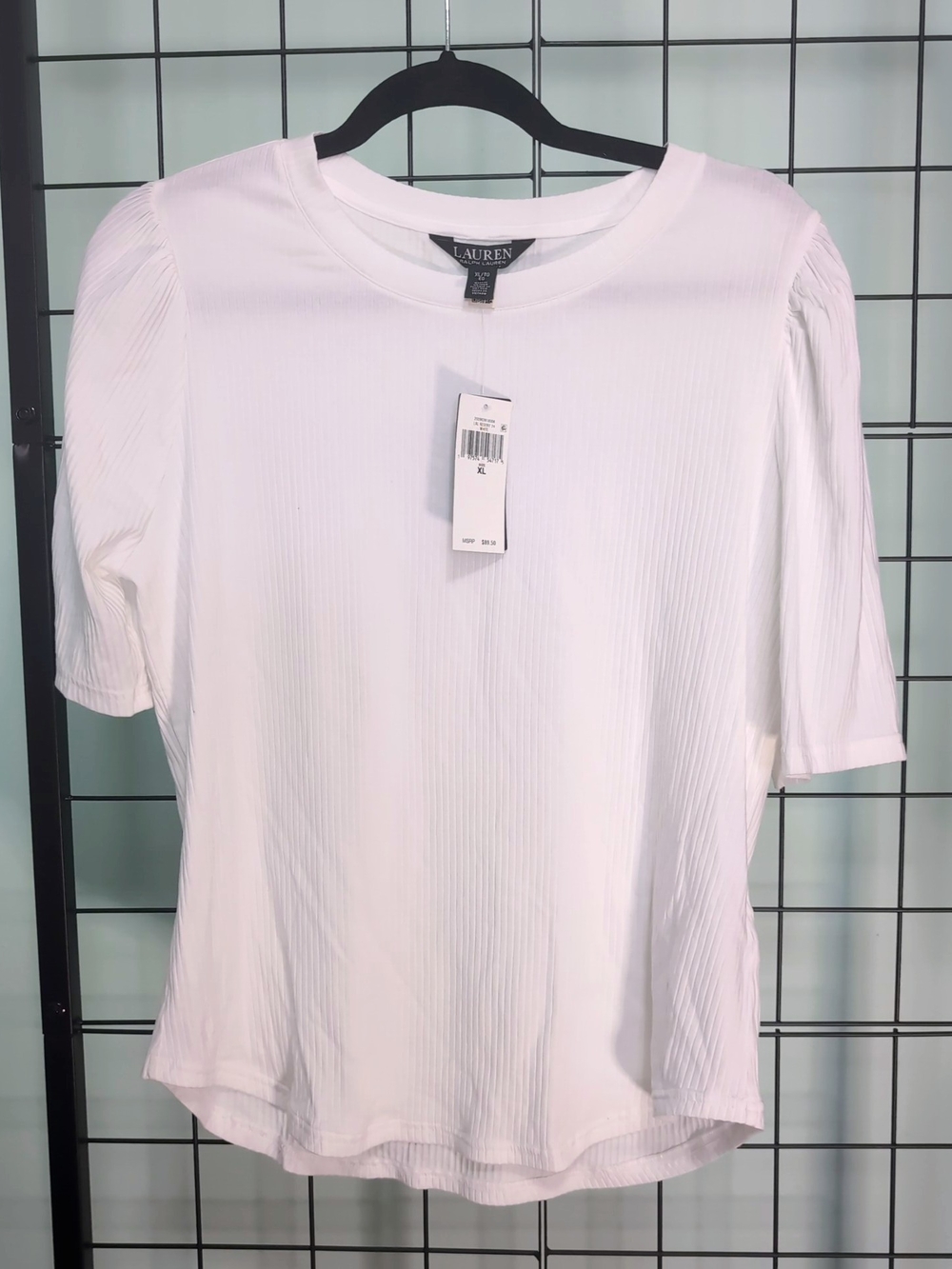 Lauren Ralph Lauren White Ribbed Elbow Sleeve Top XL NWT